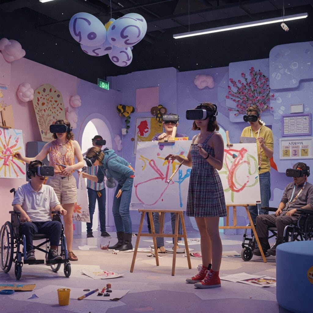 Pessoa com deficiência visual interagindo com um ambiente de RV adaptado