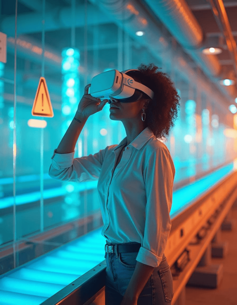 Profissionais treinando em RV para lidar com cenários perigosos.